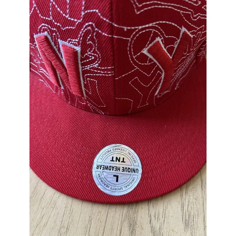 Y2K NY Red Hat White Stick Look Flat Bill New York Artsy 7 1/4 Retro RARE 90s